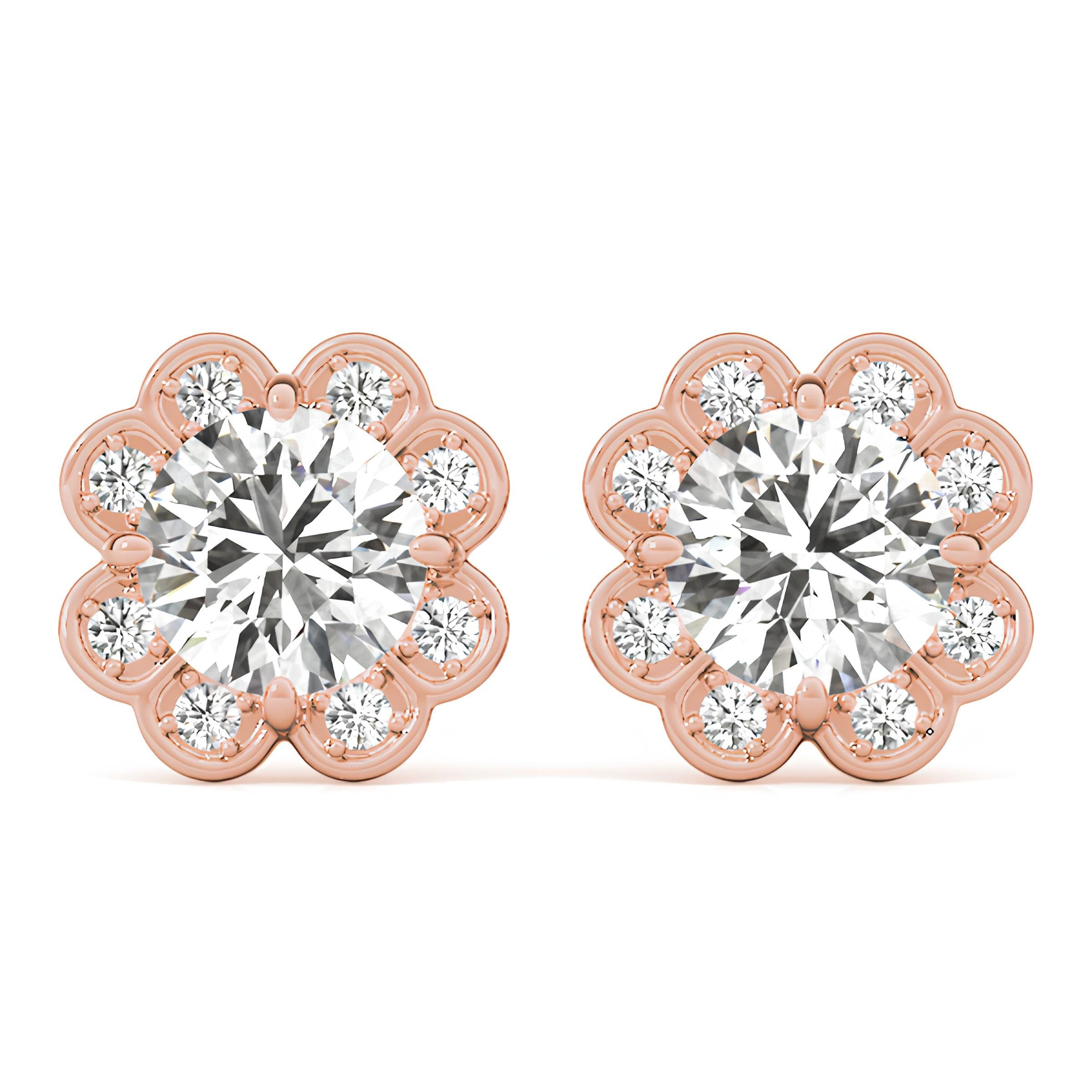 Elegant 1.12 Carat Halo Butterfly EF VS/SI Lab Grown Diamond Stud Earrings 14K Solid Gold